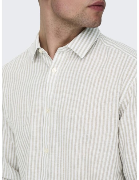 ONSCAIDEN LIFE LS STRIPE LINEN NOOS Chinchilla