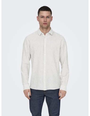 ONSCAIDEN LIFE LS STRIPE LINEN NOOS Chinchilla