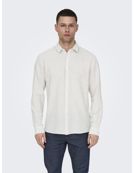 ONSCAIDEN LIFE LS STRIPE LINEN NOOS Chinchilla