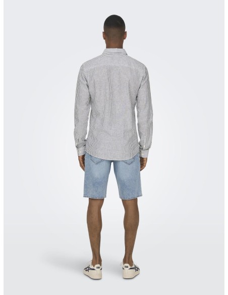 ONSCAIDEN LIFE LS STRIPE LINEN NOOS Dark Navy