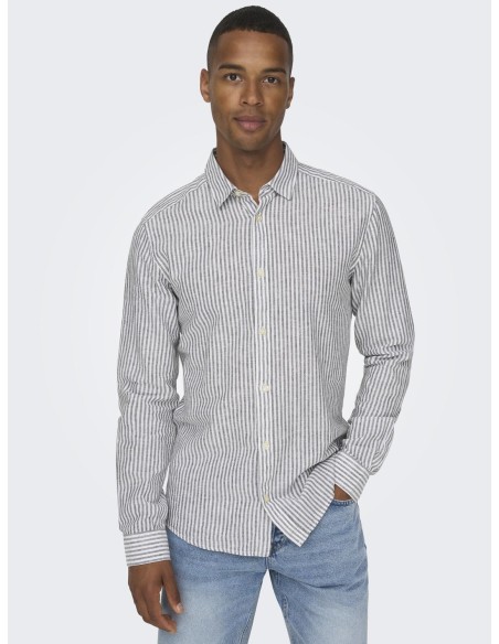 ONSCAIDEN LIFE LS STRIPE LINEN NOOS Dark Navy