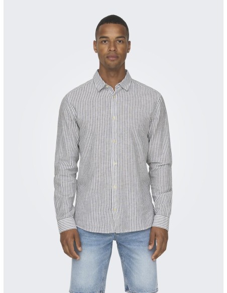 ONSCAIDEN LIFE LS STRIPE LINEN NOOS Dark Navy