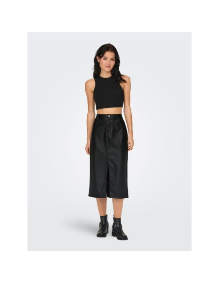 ONLKIRI HW LO SLIT FAUX LEA SKIRT CC PNT Black/Negro