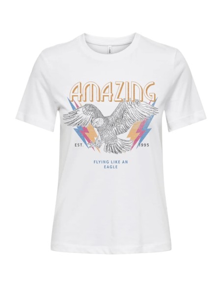 CAMISETA  ONLHENNY LIFE REG S/S TOP BOX JRS Bright White Amazing eagle