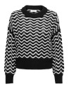 JERSEY JDYRITA L/S SHORT STRUC PULL KNT NOOS Black W CLOUD DANCER ZIG ZAG PATTERN