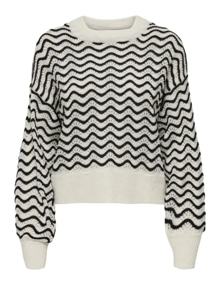 JERSEY JDYRITA L/S SHORT STRUC PULL KNT NOOS Whitecap Gray W BLACK ZIG ZAG PATTERN