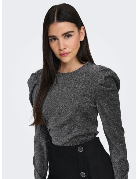 TOP MANDGAS LARGAS ONLRICH L/S GLITTER PUFF TOP JRS Black Silver glitter