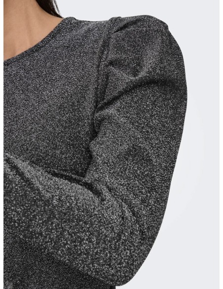 TOP MANDGAS LARGAS ONLRICH L/S GLITTER PUFF TOP JRS Black Silver glitter