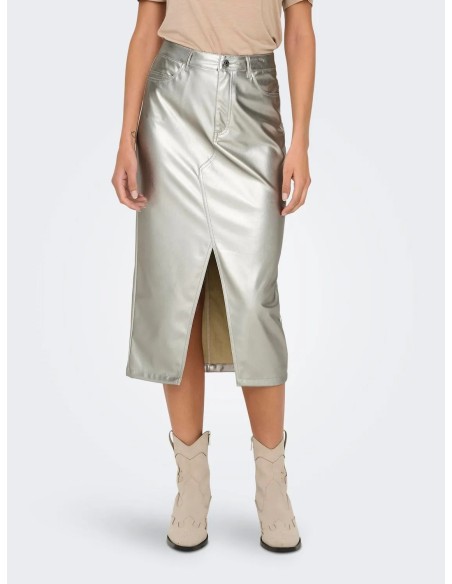 FALDA ONLLOLA-ELYNA HW METAL LONG SKIRT PNT  Silver