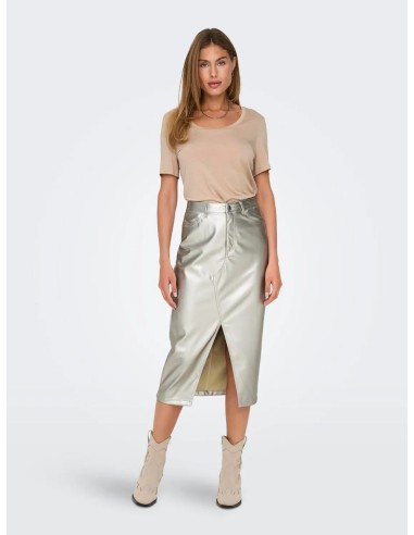 FALDA ONLLOLA-ELYNA HW METAL LONG SKIRT PNT  Silver