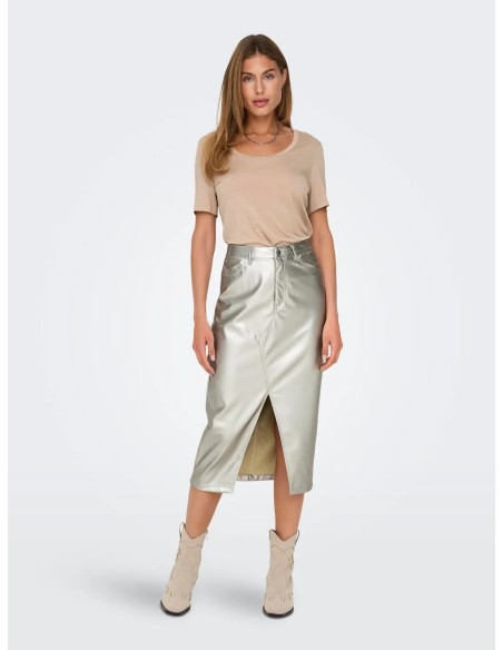 FALDA ONLLOLA-ELYNA HW METAL LONG SKIRT PNT  Silver