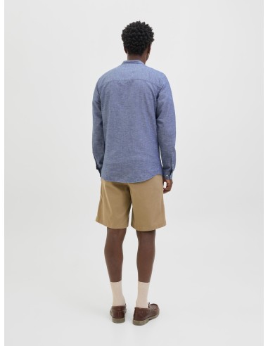 CAMISA JJEBREEZE LINEN BLEND BAND SHIRT LS SN Faded Denim