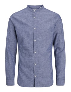 CAMISA JJEBREEZE LINEN BLEND BAND SHIRT LS SN Faded Denim
