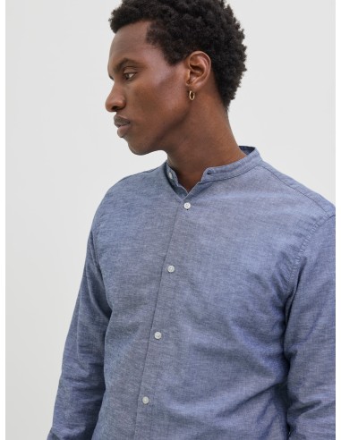 CAMISA JJEBREEZE LINEN BLEND BAND SHIRT LS SN Faded Denim