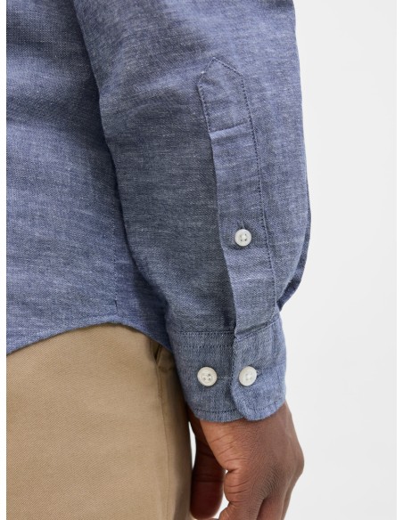CAMISA JJEBREEZE LINEN BLEND BAND SHIRT LS SN Faded Denim