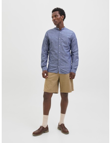 CAMISA JJEBREEZE LINEN BLEND BAND SHIRT LS SN Faded Denim