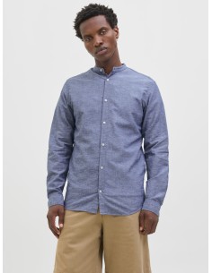 CAMISA JJEBREEZE LINEN BLEND BAND SHIRT LS SN Faded Denim 2