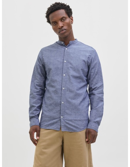 CAMISA JJEBREEZE LINEN BLEND BAND SHIRT LS SN Faded Denim