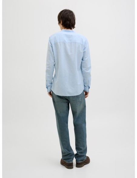 CAMISA JJEBREEZE LINEN BLEND BAND SHIRT LS SN Chambray Blue