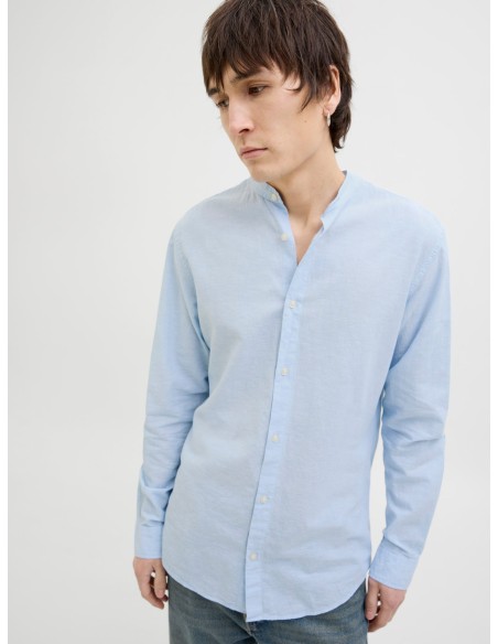 CAMISA JJEBREEZE LINEN BLEND BAND SHIRT LS SN Chambray Blue