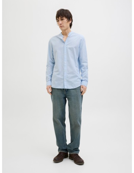 CAMISA JJEBREEZE LINEN BLEND BAND SHIRT LS SN Chambray Blue
