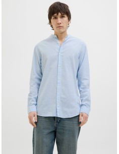 CAMISA JJEBREEZE LINEN BLEND BAND SHIRT LS SN Chambray Blue 2