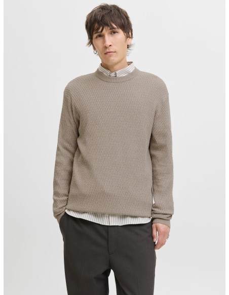 JERSEY JPRBLAREAGAN KNIT CREW NECK Greige Twist