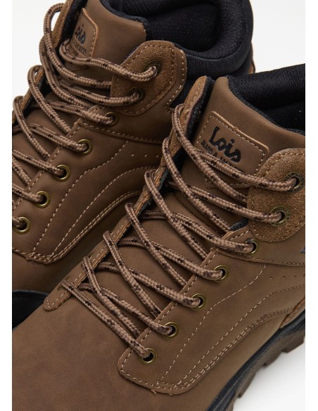 Botín casual detalle talonera cordones marrón Lois 64516