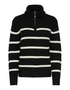JERSEY JDYJUSTY L/S HN ZIP WIDE SLEEVE PULL KNT Black EGGNOG