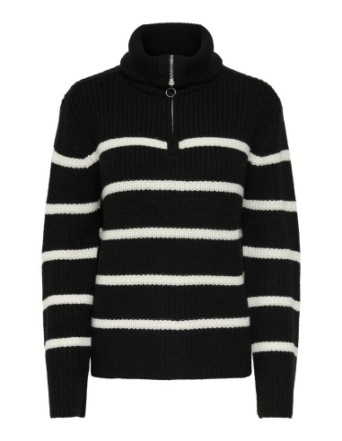 JERSEY JDYJUSTY L/S HN ZIP WIDE SLEEVE PULL KNT Black EGGNOG