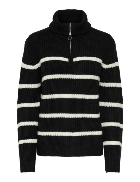 JERSEY JDYJUSTY L/S HN ZIP WIDE SLEEVE PULL KNT Black EGGNOG
