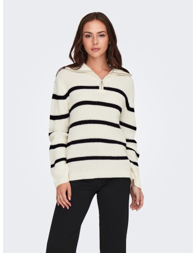 JERSEY JDYJUSTY L/S HN ZIP WIDE SLEEVE PULL KNT Eggnog BLACK/Blanco Eggnog