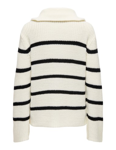 JERSEY JDYJUSTY L/S HN ZIP WIDE SLEEVE PULL KNT Eggnog BLACK/Blanco Eggnog