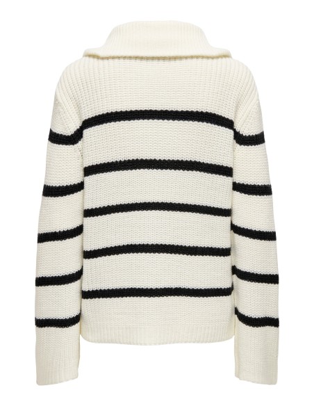 JERSEY JDYJUSTY L/S HN ZIP WIDE SLEEVE PULL KNT Eggnog BLACK/Blanco Eggnog