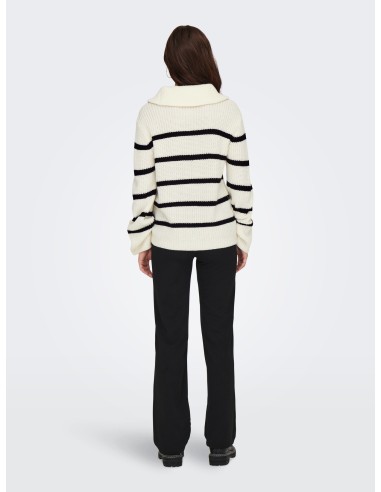 JERSEY JDYJUSTY L/S HN ZIP WIDE SLEEVE PULL KNT Eggnog BLACK/Blanco Eggnog