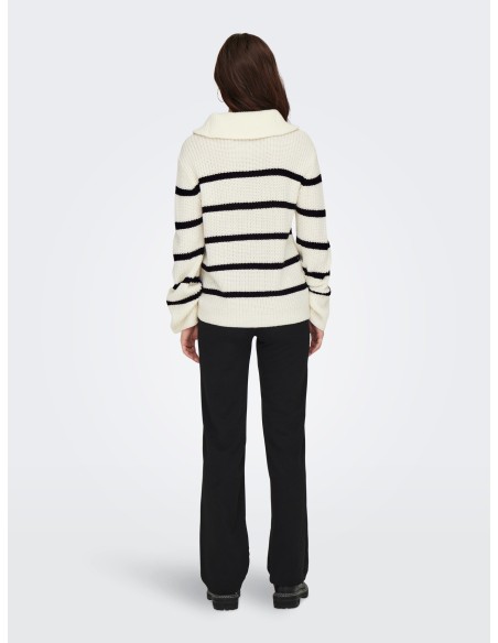 JERSEY JDYJUSTY L/S HN ZIP WIDE SLEEVE PULL KNT Eggnog BLACK/Blanco Eggnog