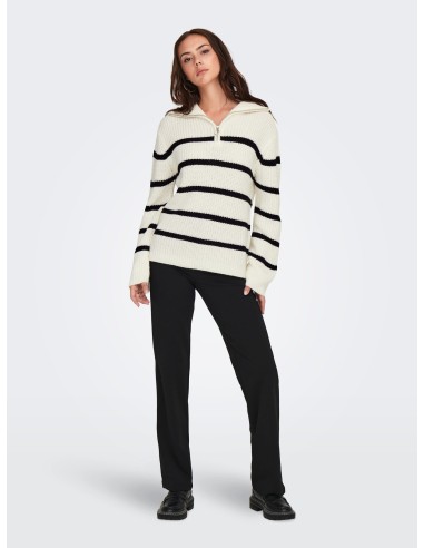 JERSEY JDYJUSTY L/S HN ZIP WIDE SLEEVE PULL KNT Eggnog BLACK/Blanco Eggnog
