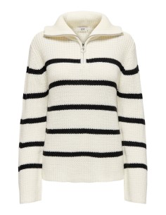 JERSEY JDYJUSTY L/S HN ZIP WIDE SLEEVE PULL KNT Eggnog BLACK/Blanco Eggnog