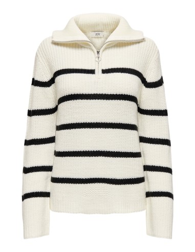 JERSEY JDYJUSTY L/S HN ZIP WIDE SLEEVE PULL KNT Eggnog BLACK/Blanco Eggnog