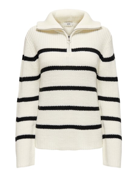 JERSEY JDYJUSTY L/S HN ZIP WIDE SLEEVE PULL KNT Eggnog BLACK/Blanco Eggnog