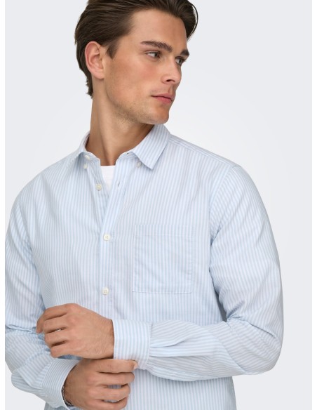 CAMISA ONSALVARO SLIM LS OXFORD STRIPE SHIRT Bright White BLUE FOG