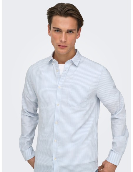 CAMISA ONSALVARO SLIM LS OXFORD STRIPE SHIRT Bright White BLUE FOG