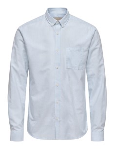 CAMISA ONSALVARO SLIM LS OXFORD STRIPE SHIRT Bright White BLUE FOG