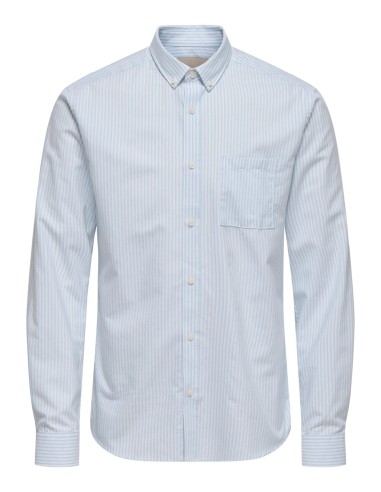 CAMISA ONSALVARO SLIM LS OXFORD STRIPE SHIRT Bright White BLUE FOG