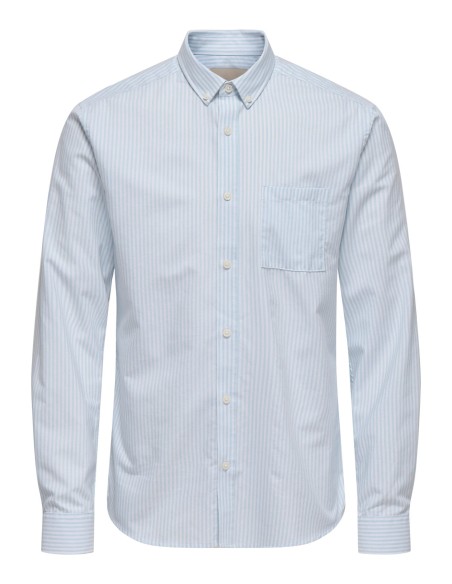 CAMISA ONSALVARO SLIM LS OXFORD STRIPE SHIRT Bright White BLUE FOG