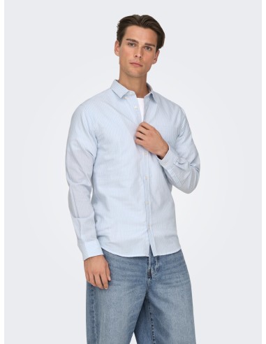 CAMISA ONSALVARO SLIM LS OXFORD STRIPE SHIRT Bright White BLUE FOG