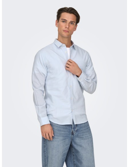 CAMISA ONSALVARO SLIM LS OXFORD STRIPE SHIRT Bright White BLUE FOG