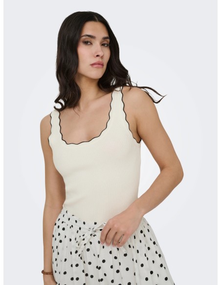 JDYNANNA S/L SCALLOP EDGE TOP KNT NOOS Cloud Dancer W. BLACK CONTRAST