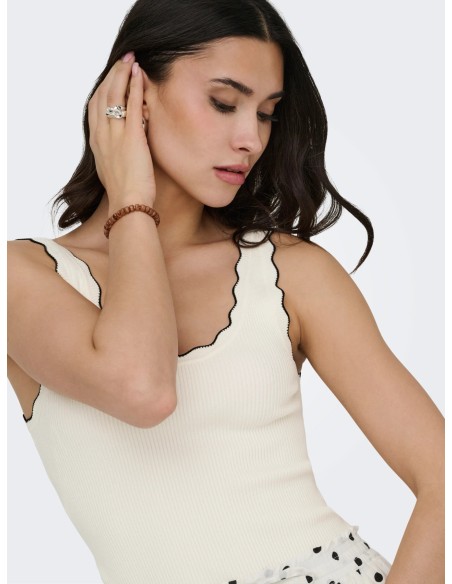 JDYNANNA S/L SCALLOP EDGE TOP KNT NOOS Cloud Dancer W. BLACK CONTRAST