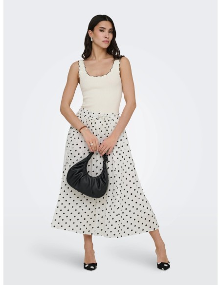 JDYNANNA S/L SCALLOP EDGE TOP KNT NOOS Cloud Dancer W. BLACK CONTRAST